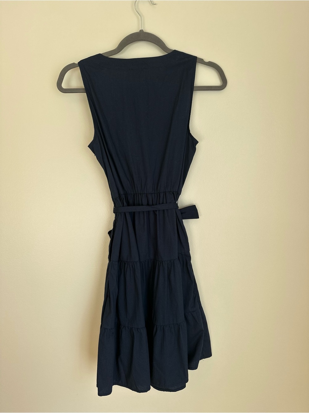 J. Crew women’s Size 2 Faux-wrap sleeveless mini dress belted Navy - Picture 6 of 11
